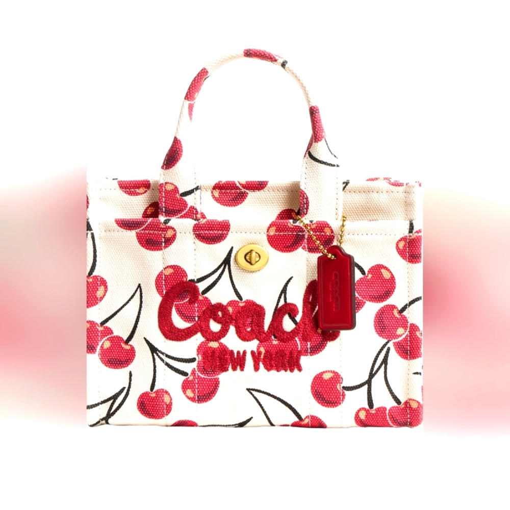 SOLD Coach Mini Tote Cherry Print Tote Bag - White and Red